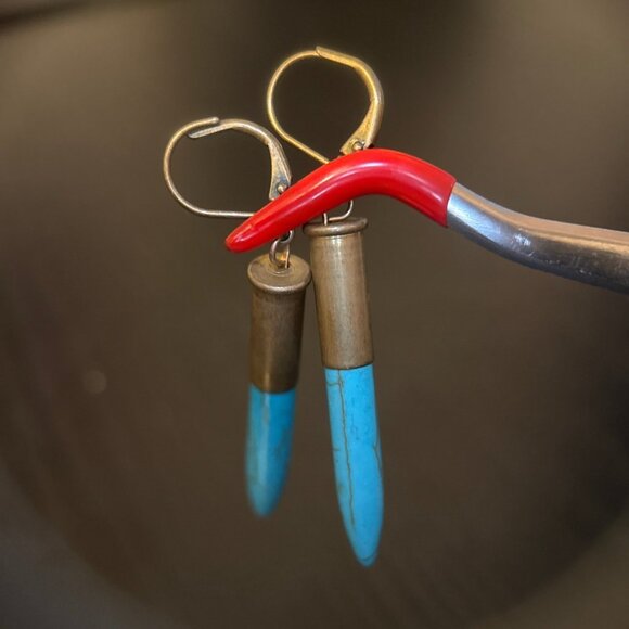 Bullet Style Turquoise Earrings - Picture 3 of 5